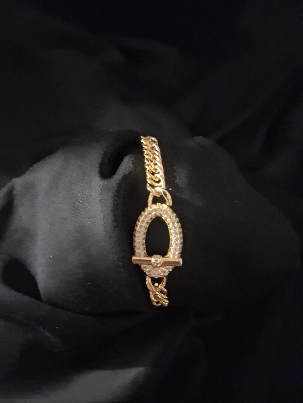 14K Gold Filled Pave Toggle Clasp Bracelet 7 Inch New